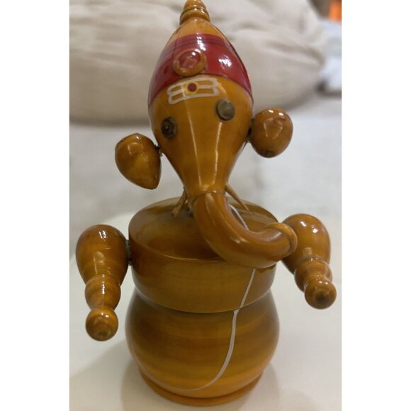 Wooden Indian Elephant Ganesha Set Of 2 Handcrafted Wooden Ganapathi - Picture 11 of 14